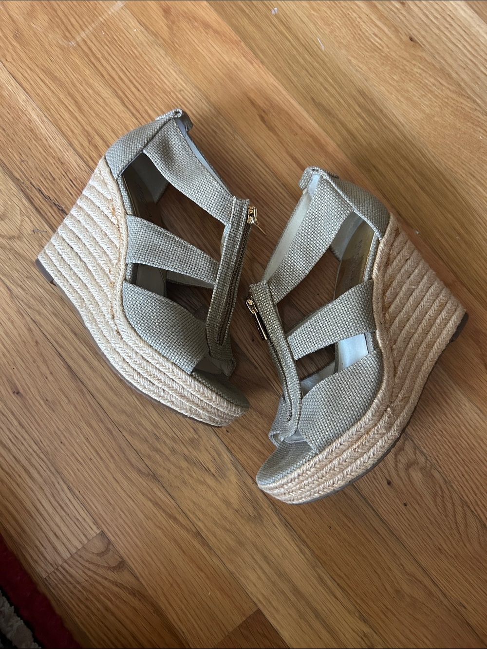 Michael Kors Beige Canvas Espadrille Wedges